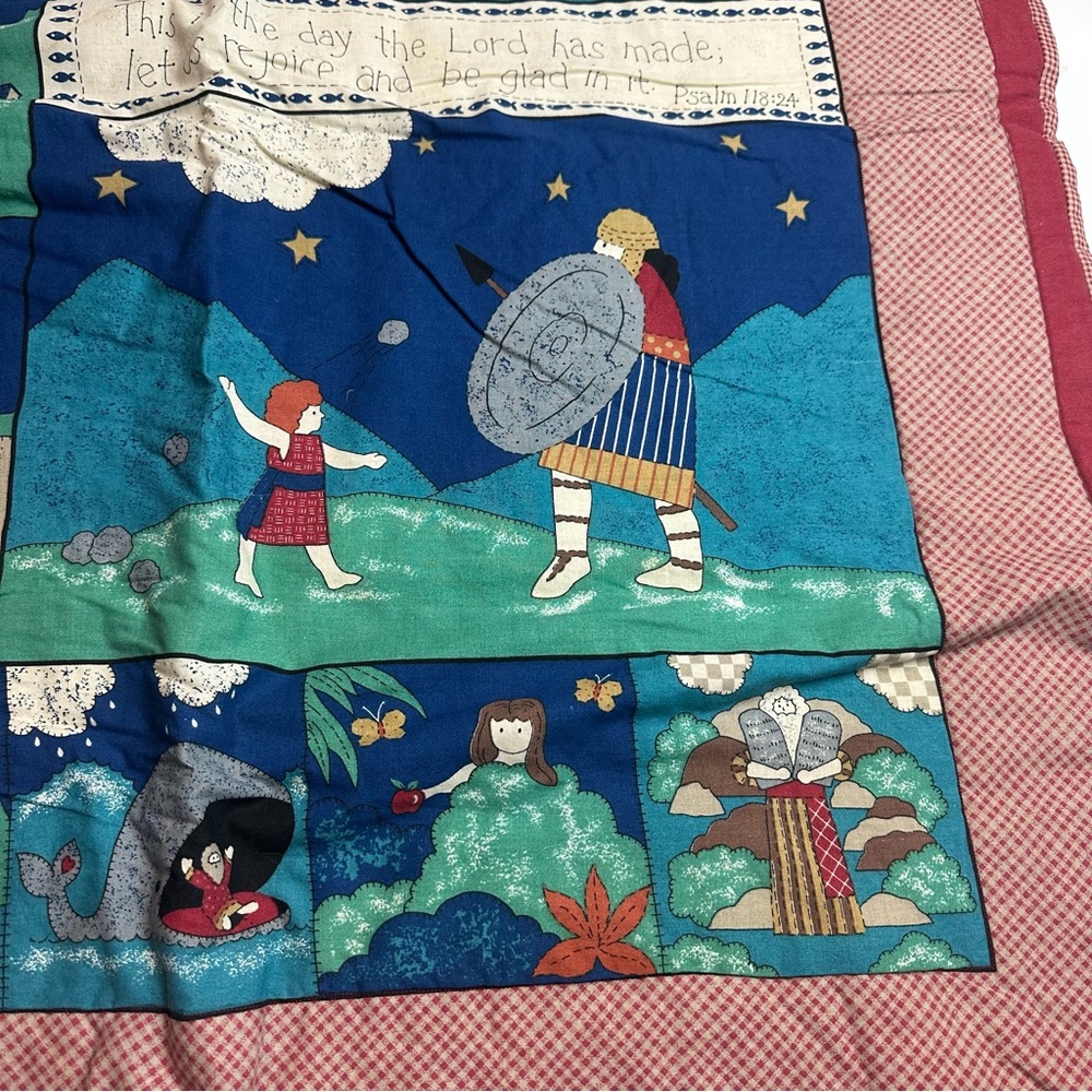 Vintage Handmade Bible Story Quilt Wall Hanging Cottagecore Christian Nursery - Picture 4 of 9